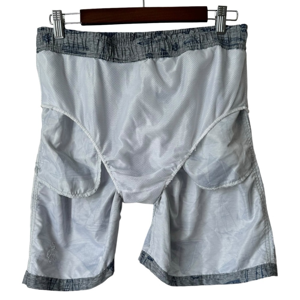 U.S. Polo Assn. Swim Trunks Drawstring Mesh Lined Sail Boats Gray Blue Men's L - Picture 7 of 9